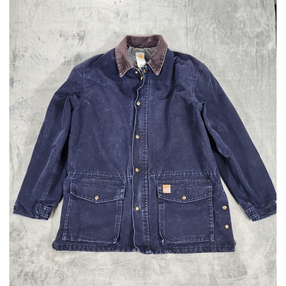 Vintage Carhartt Jacket‎ Mens Large Blue Blanket Lined Chore Work Coat C52 MDT